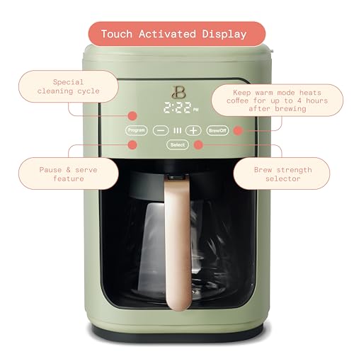 Beautiful Coffee Maker, 14-Cup, Touch Display, Programmable, 1200W, Stainless Steel, Keep Warm, 24h Timer dishwasher-safe (Black Sesame)