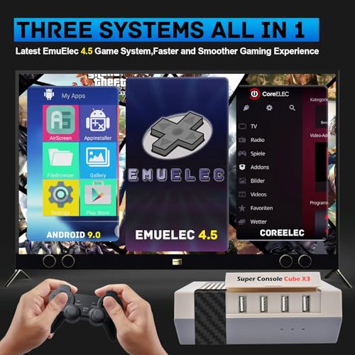 Kinhank Retro Game Console with 100000+Games,Super Console CUBE X3 Video Game Console with EmuElec 4.5/Android 9/CoreE,8K Output,2.4+5G,BT 4.0