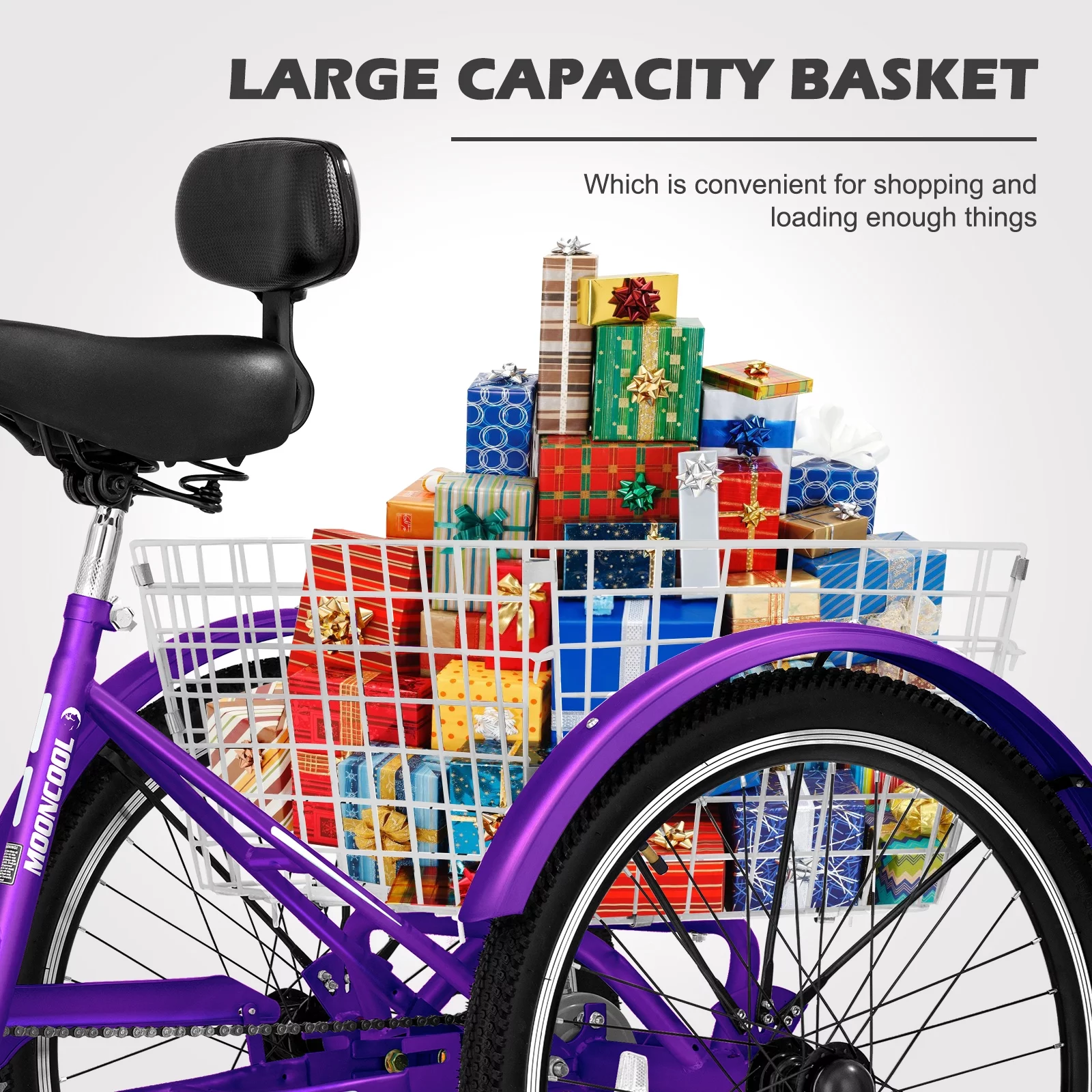 NAIZEA 20"/24"/26" Adult Tricycles, 7 Speed Three Wheel Bike Cruiser Trike with Large Basket for Men, Women, Seniors