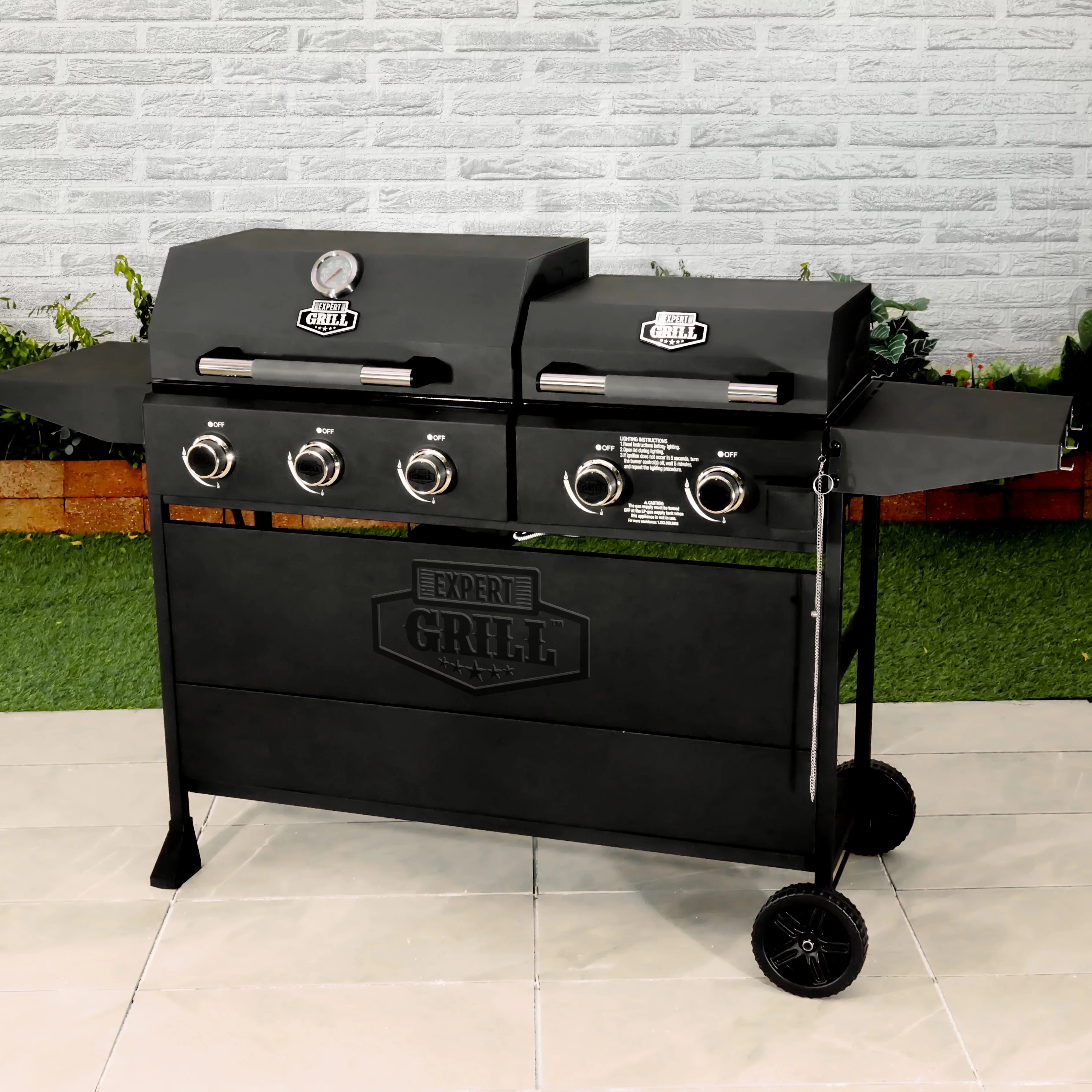 Expert Grill 5 Burner Combination Propane Gas Grill and Propane Griddle Grill, Black - Radiant Selections