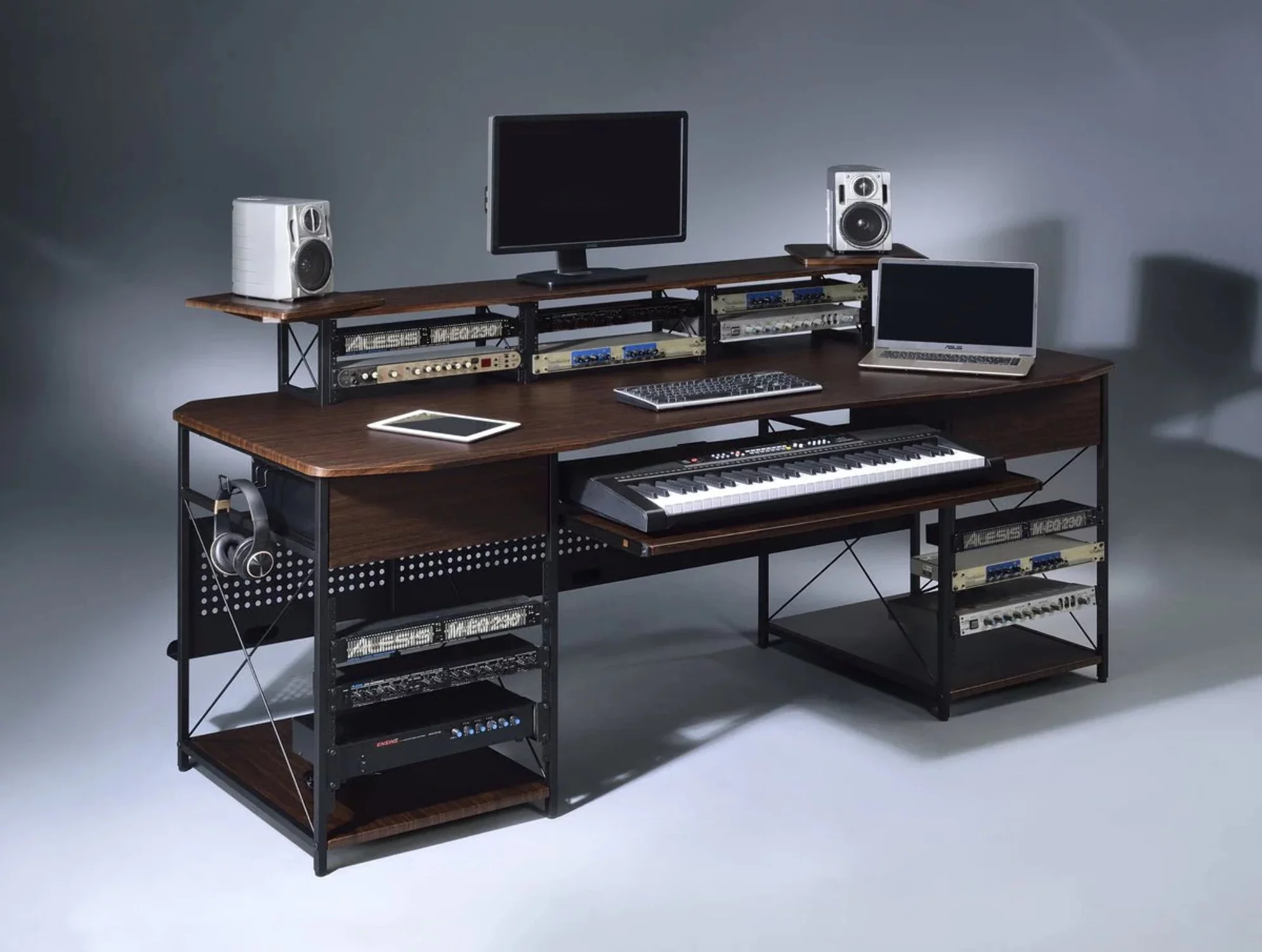 Musiea EX200 Series Pro Music Recording Studio Desk Workstation w/ 3 x 4U Rack and 2 x 9U Rack