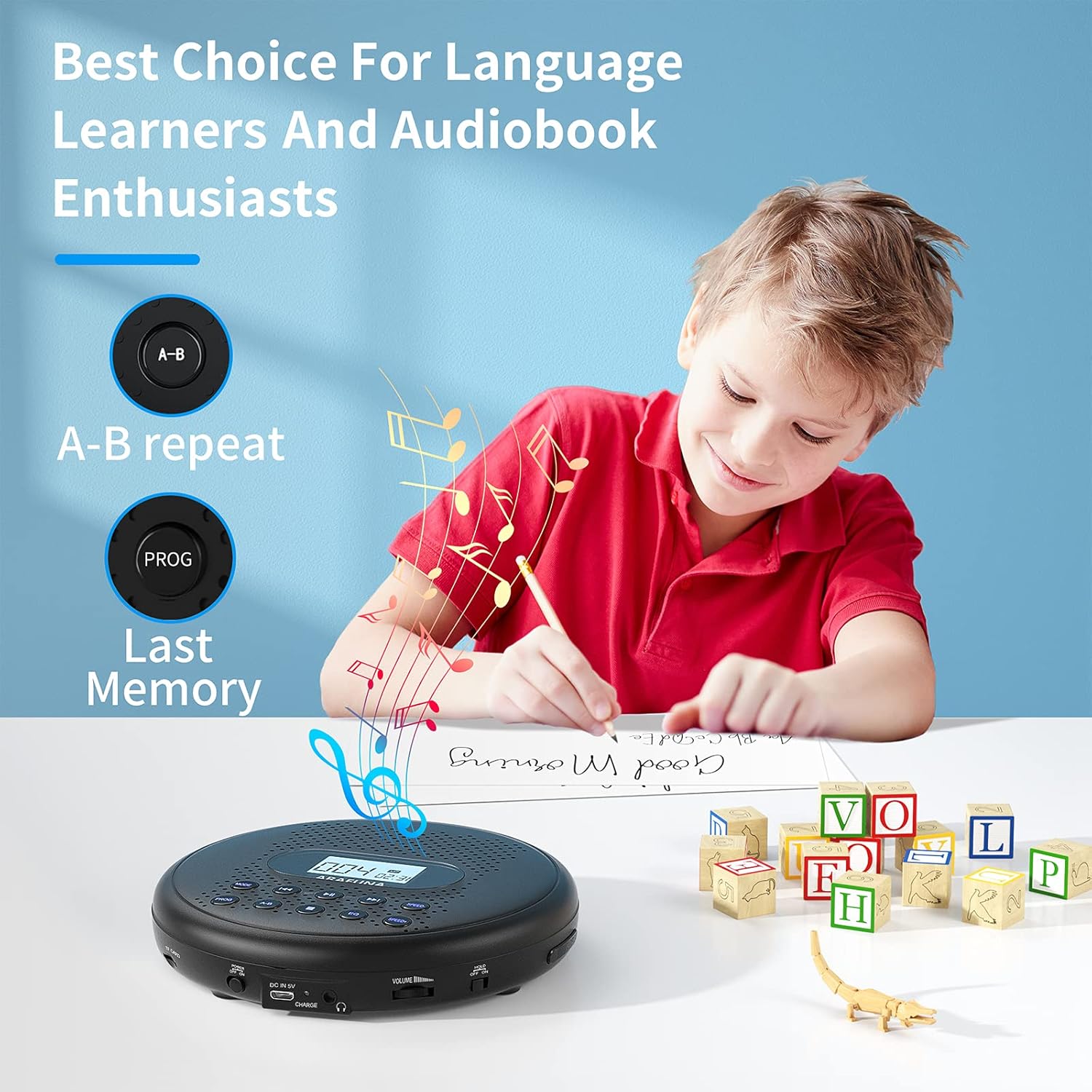 CD Player Portable, ARAFUNA Portable CD Player with Dual Stereo Speakers, Rechargeable CD Player for Car with Anti-Skip Protection