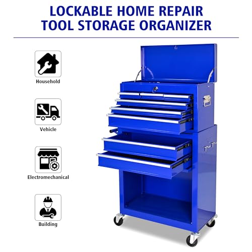 5-Drawer Rolling Tool Chest, Modular Tool Cabinet with Brake Casters & Removable Drawers, Workshop Toolbox Cart for Factory/Garage, Black