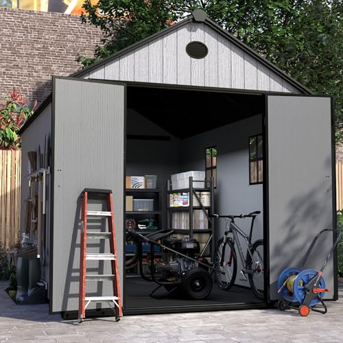 4.4x6 FT Resin Outdoor Storage Shed, 230 Cuft Garden Tool Sheds & Outdoor Storage Plastic Shed with Floor