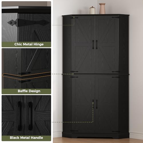 IRONCK Corner Cabinet, 72" Kitchen Pantry Cabinet, 6-Tier Farmhouse Pantry with 4 Adjustable Shelves, 240° Swivel Doors, 2 Doors Storage
