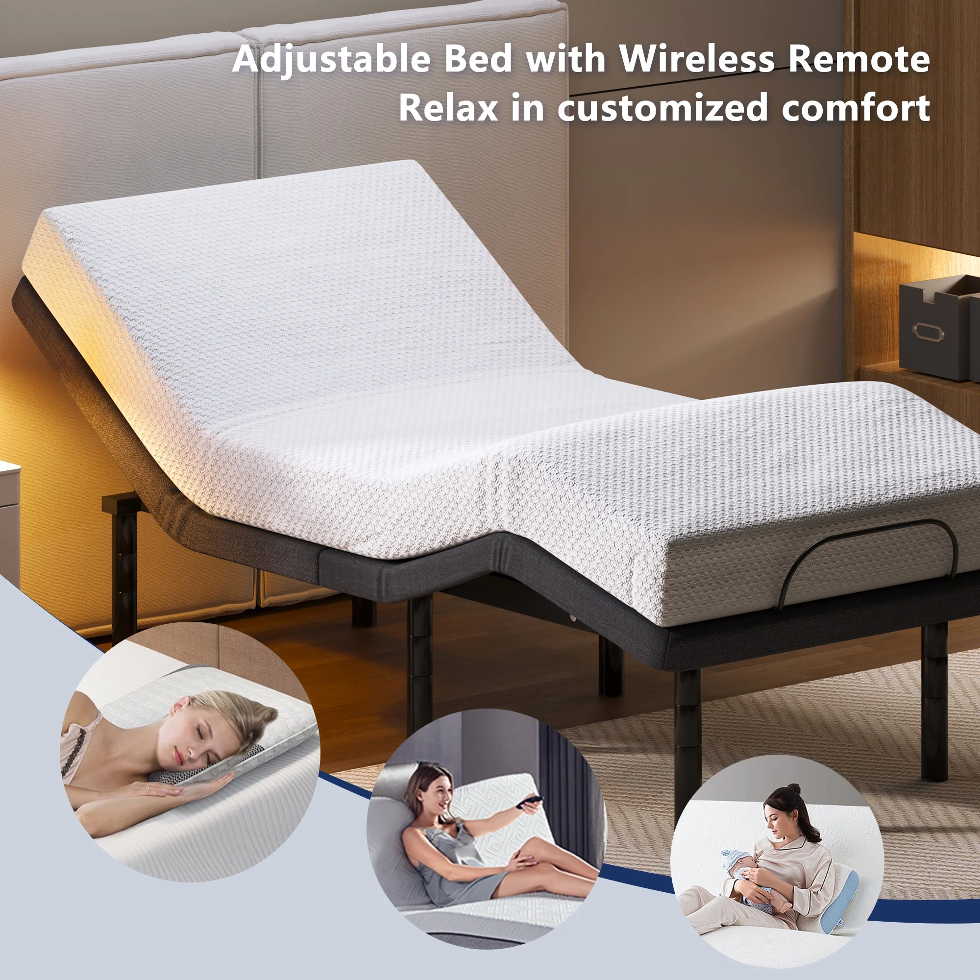 SogesPower Twin Size Ergonomic Electric Adjustable Bed Base:USB Ports, Nightlight & Wireless Remote Control,Memory Pre-Sets