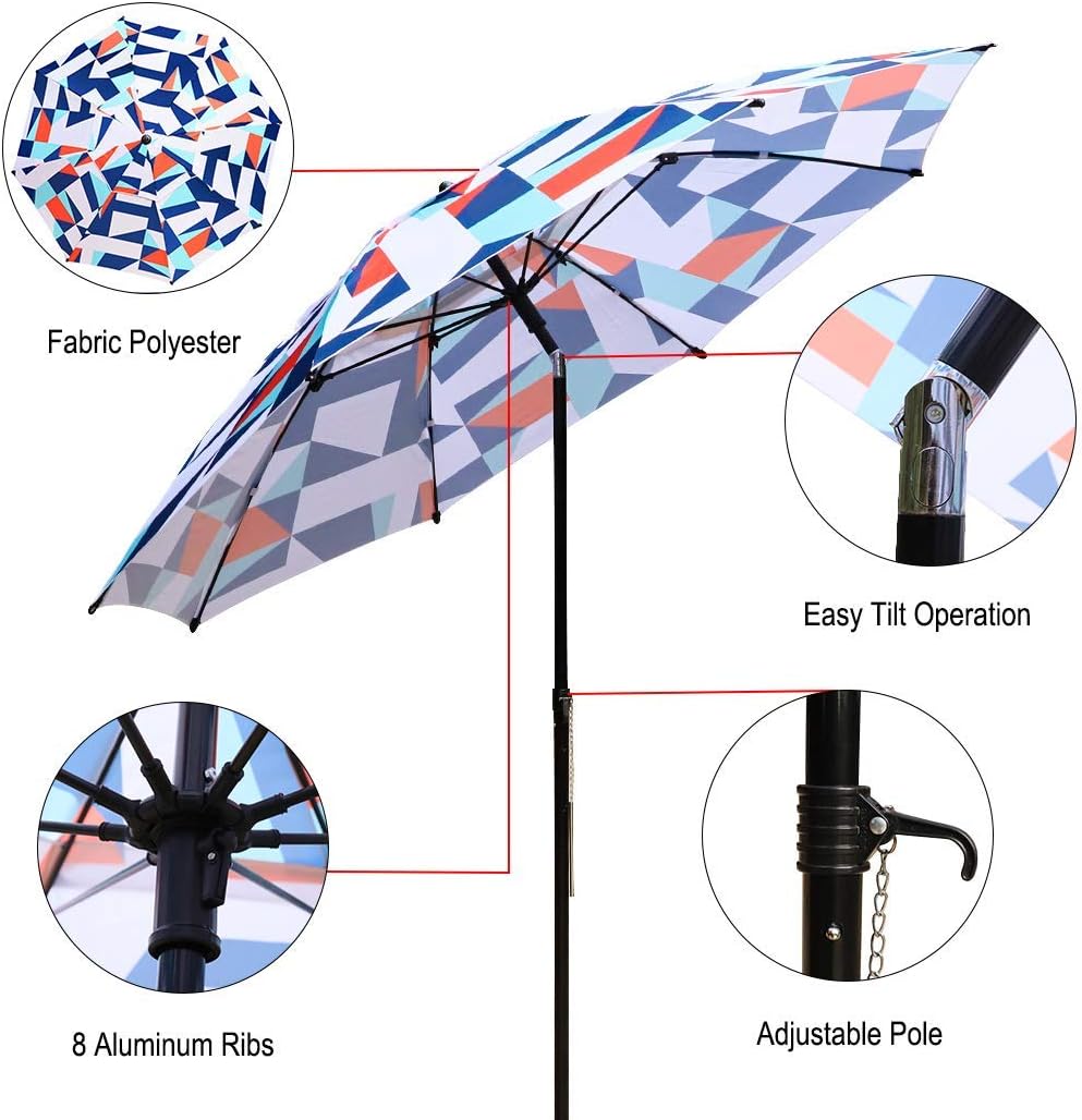 Beach Umbrella, TOTEBOX 7.5ft Portable Patio Sunshade Umbrella UPF 50+ Protection with Tilt Sand Anchor Carry Bag and Sand Bag for Yard and Pool