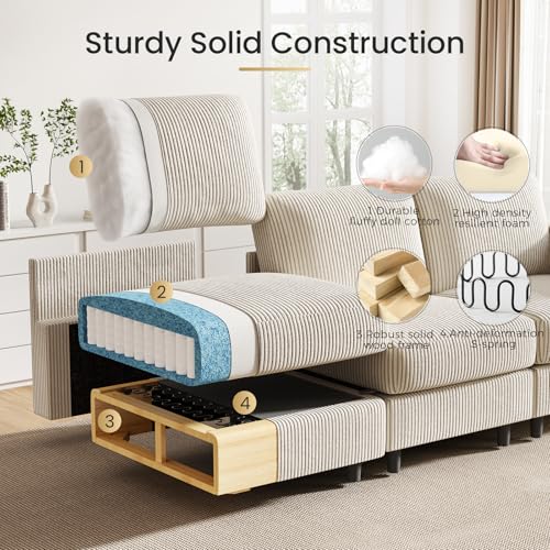 KKL Modular Sectional Sofa Bed with Storage Ottoman, Convertible L/U-Shaped Sleeper Couch for Living Room, Modern Reversible Design, Beige