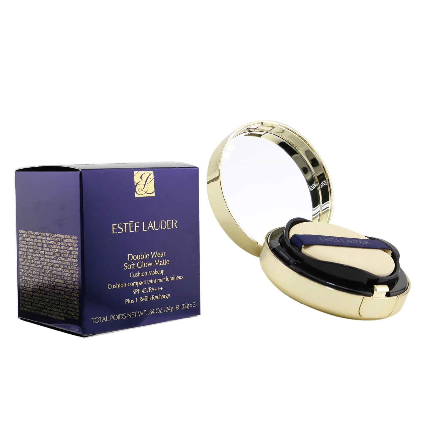Estee Lauder Double Wear Soft Glow Matte Cushion Makeup SPF 45 With Extra Refill - # 1W1 Bone  2x 12g/0.42oz
