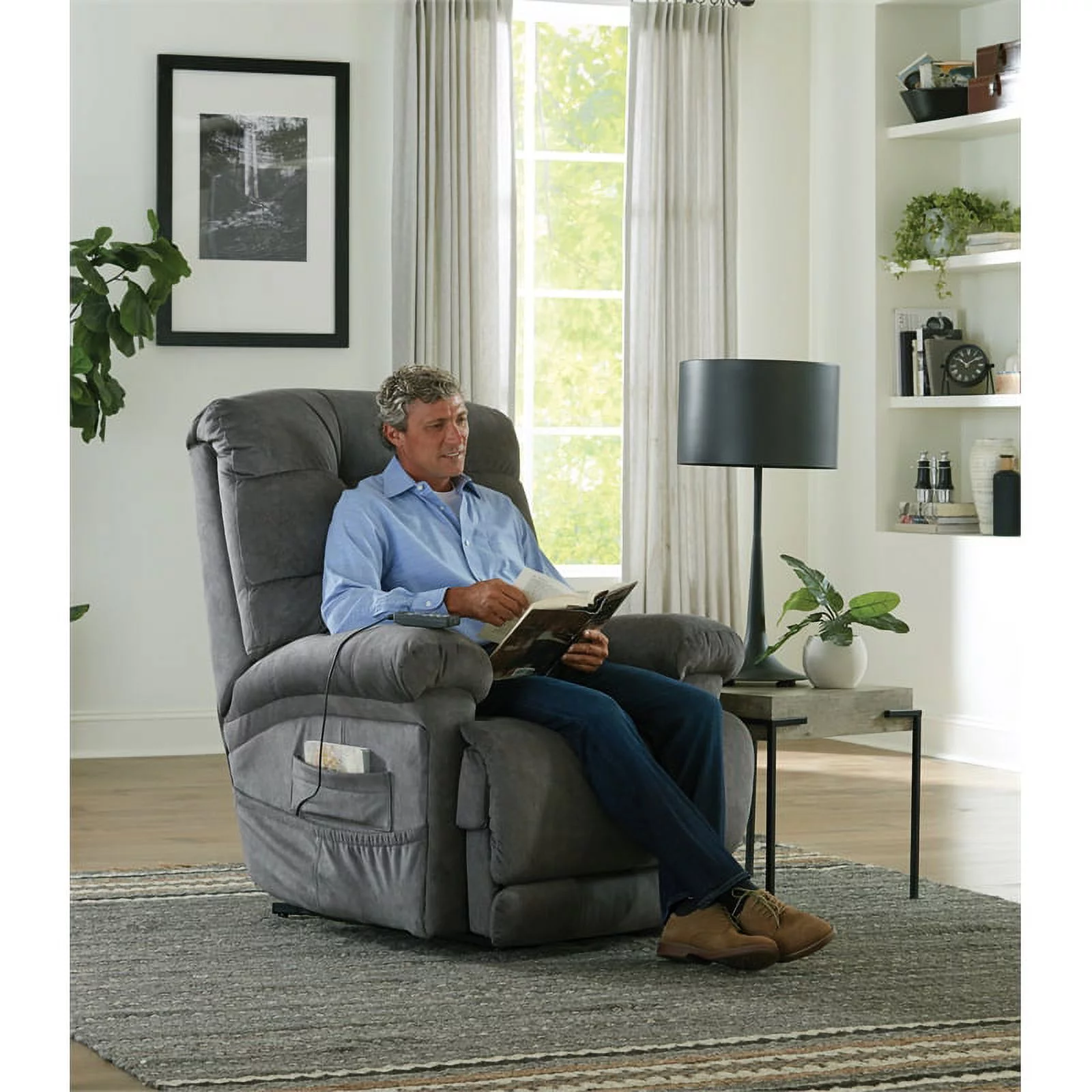 Catnapper Release Power Lift Recliner with Zero Gravity Recline in Gray Fabric