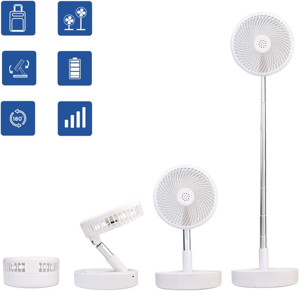 8.7 inch Battery Operated Standing Fan, Primevolve Rechargeable Portable USB Fan with Adjustable Height for Camping Tent Travel White