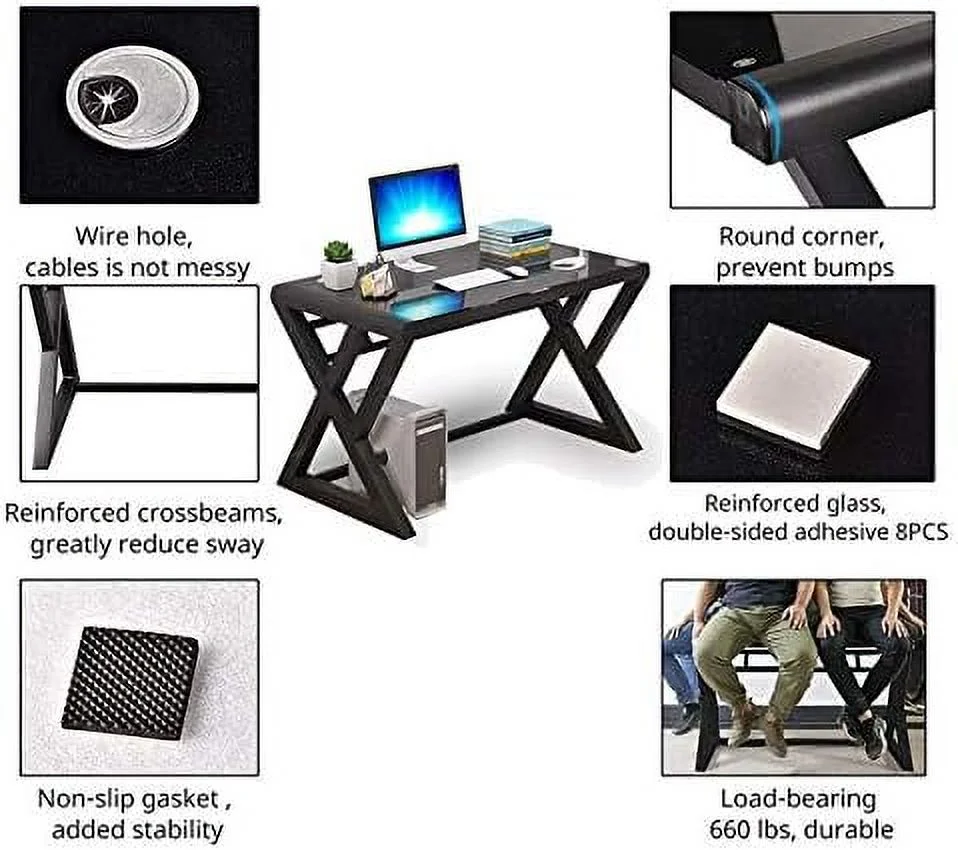Office Desk and Chair Set  Breathable Mesh Computer Chair and JOMA Glass Top Computer Desk with Metal Frame  Flip-Up Arms Foldable Backrest Rolling