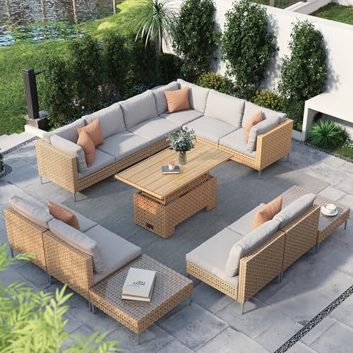 Grand patio 7-Piece Wicker Patio Furniture Set, Boho Outdoor Conversation Set Sectional Sofa with Water Resistant Thick Cushions and Coffee Table