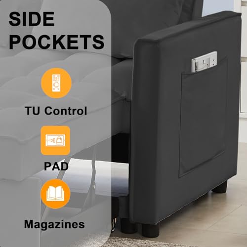 68.11" Corduroy Sleeper Chair Bed with USB Port, Cup Holders & Side Storage Pockets – 3-in-1 Foldable Sofa Bed for Guest Room, Living Room – White