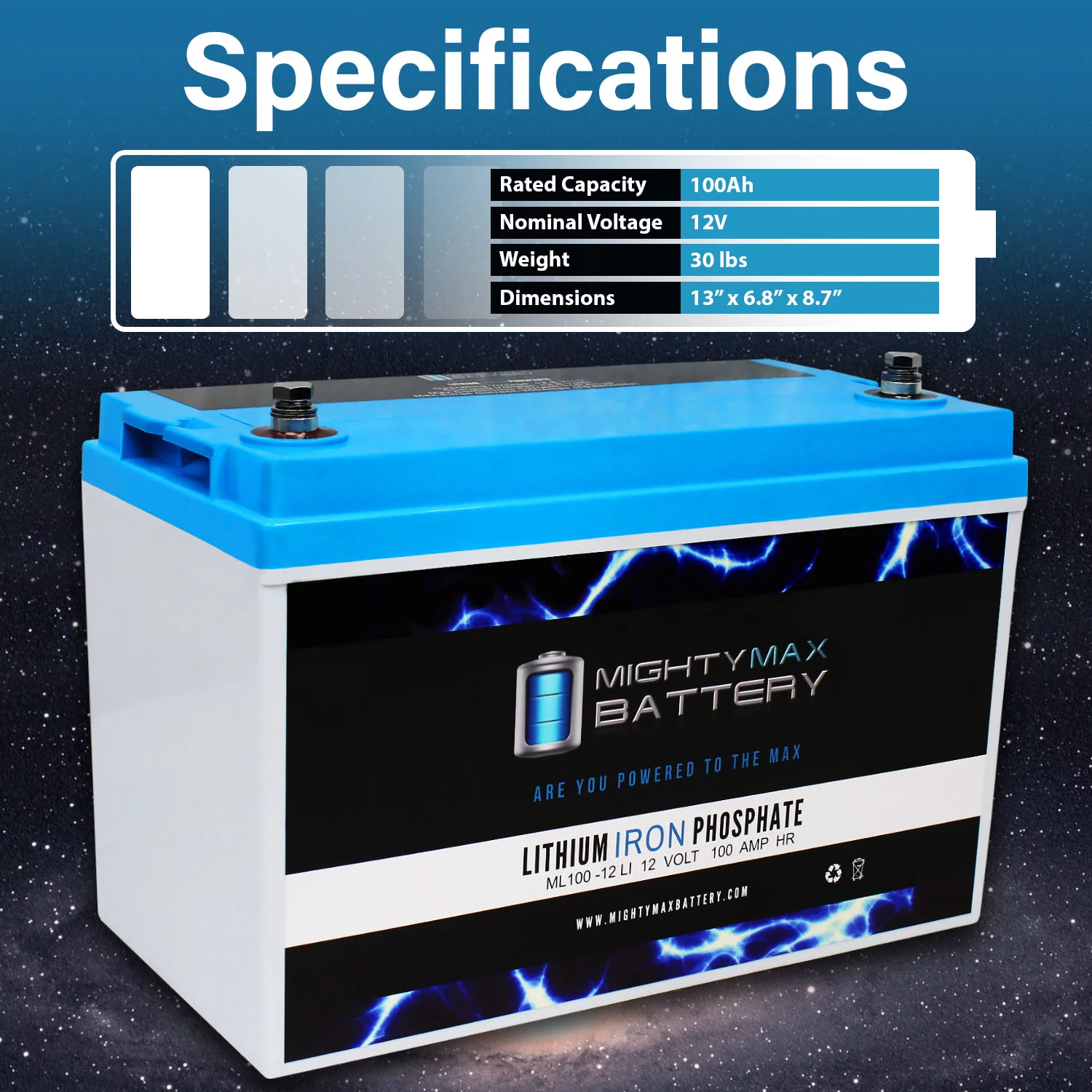 12V 100AH Lithium Replacement Battery Compatible with Exide Batteries BAT0122 - 3 Pack