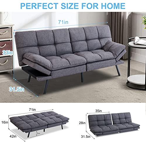 MUUEGM Futon Sofa Bed Modern Convertible Futon Couch Memory Foam Sleeper Sofa,Loveseat Couch with Adjustable Armrest Backrest for Living Room