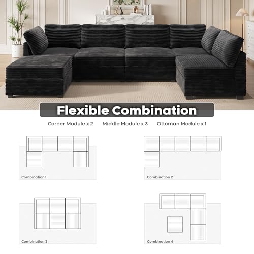 ovios 130.7" Modular Sectional Sofa Couch, U-Shaped Cloud Couches with 2 Ottomans Chaise