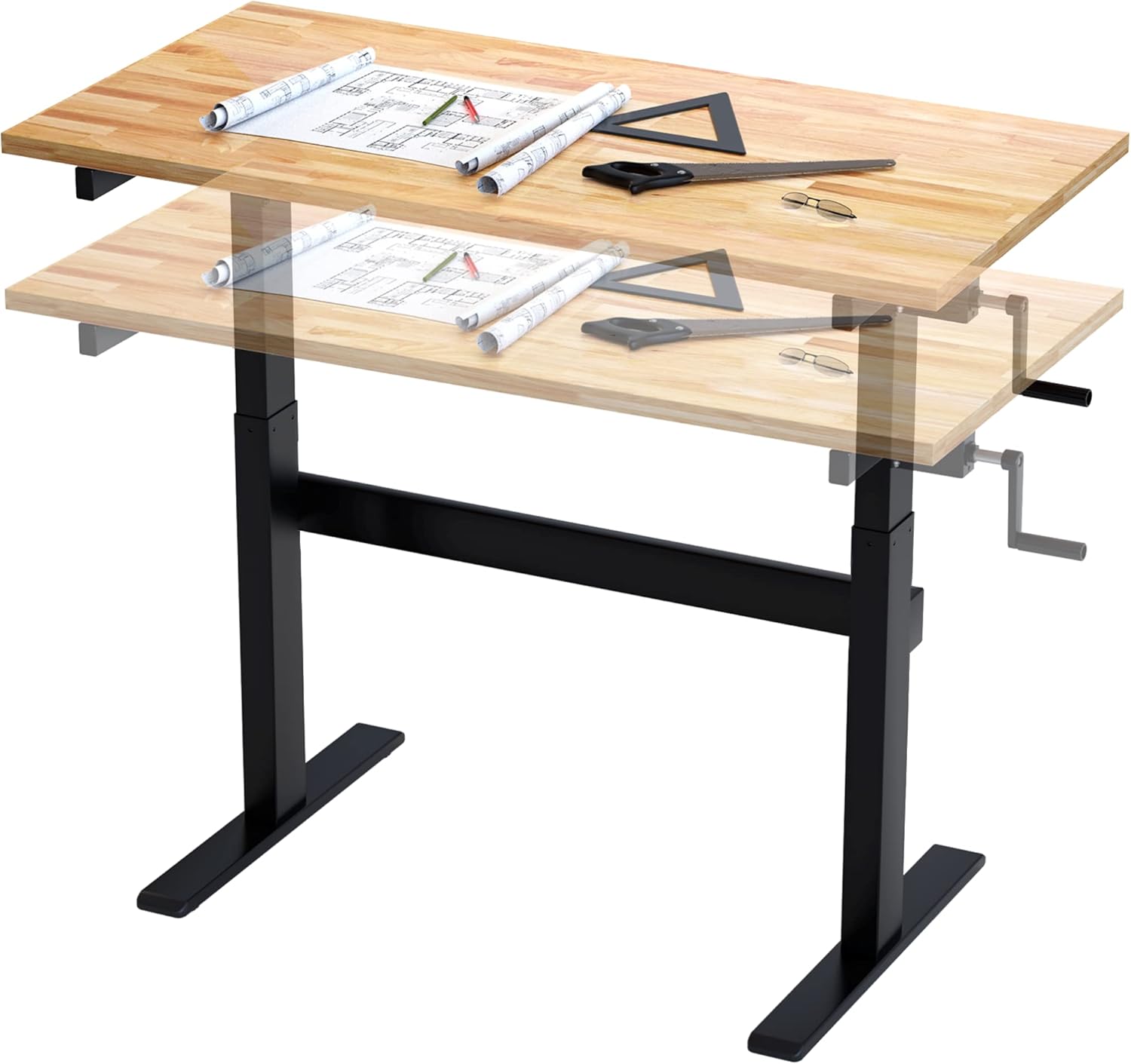 FLEXIMOUNTS Work Bench w/Drawer, 3000-lb Capacity，48“x 24“ Garage Workbench Workstation, Rubber Wood Work Table Top Heavy-Duty Steel Frame