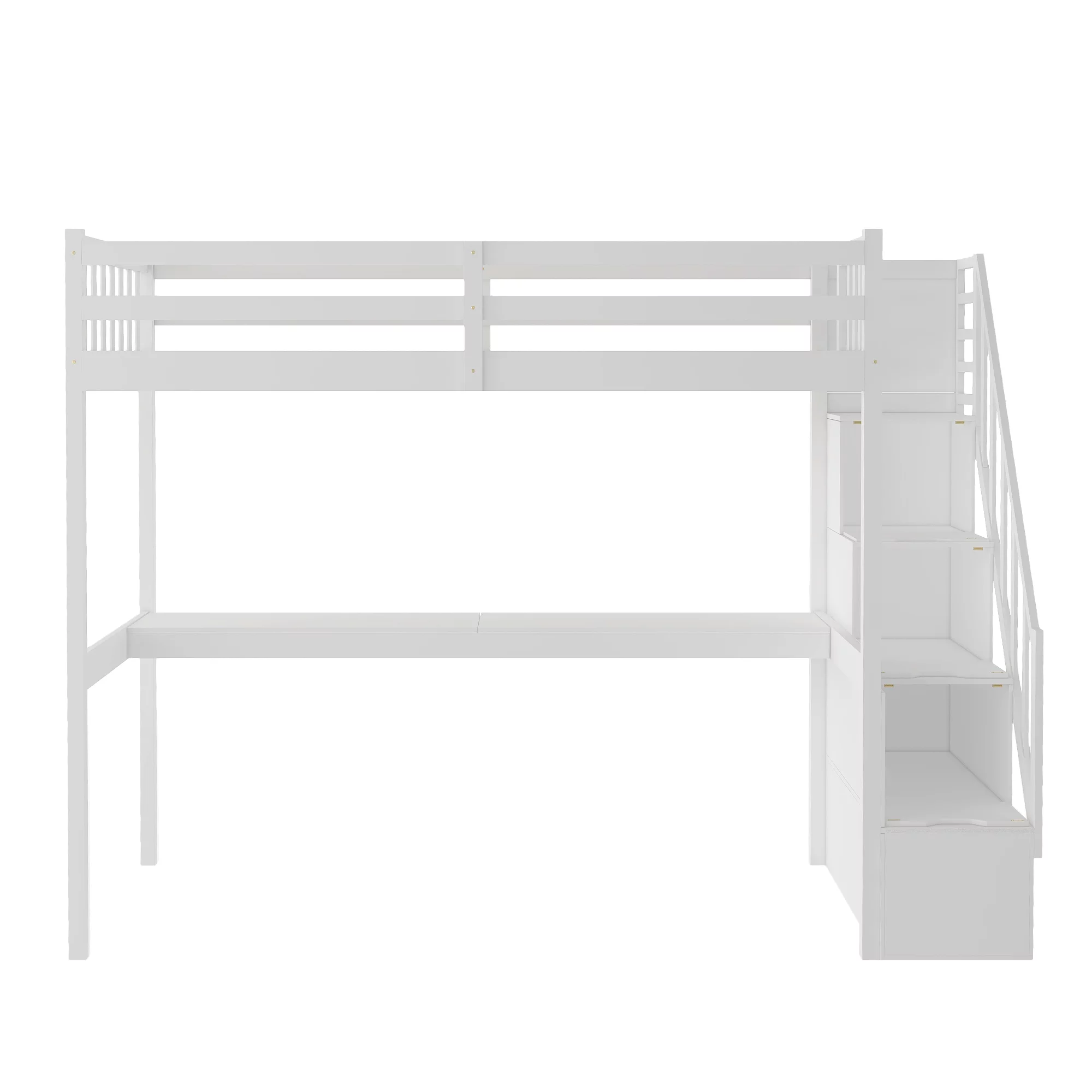 EUROCO Twin Size Loft Bed with Storage Staircase and Built-in Desk, White