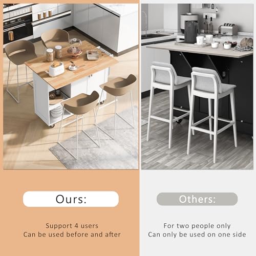 55.7'' Large Kitchen Island with 2 Drop Leaf, Rolling Kitchen Cart on 5 Wheels with Power Outlet