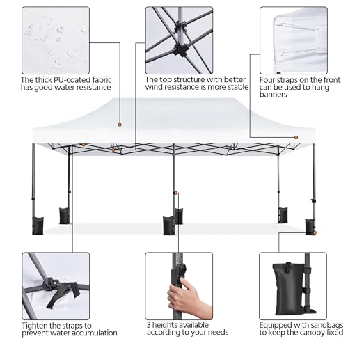 Yaheetech Heavy Duty Pop Up Canopy Tent, 10x20 Commercial Instant Shelter Tent for Wedding, Parties, Adjustable Outdoor Canopy with Wheeled Carry Bag