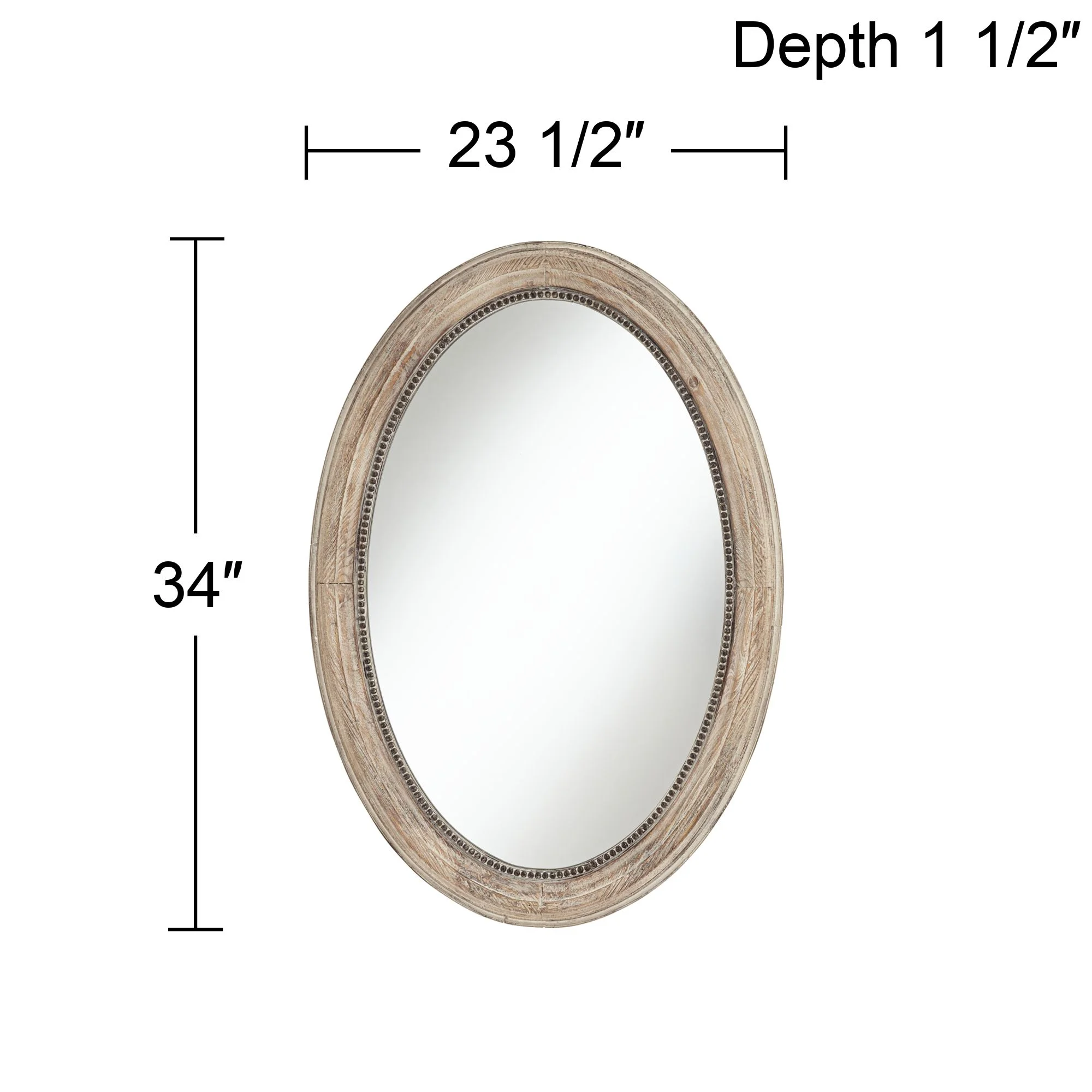 Noble Park Zahra Oval Vanity Decorative Wall Mirror Rustic Farmhouse Beaded Trim Natural Wood Frame 23 1/2" Wide for Bathroom Bedroom Living Room Home