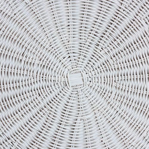 bali & pari Palm Scalloped Rattan Coffee Table - Handwoven Wicker Round Accent Table for Living Room Patio or Sunroom, Coastal Boho Style, White
