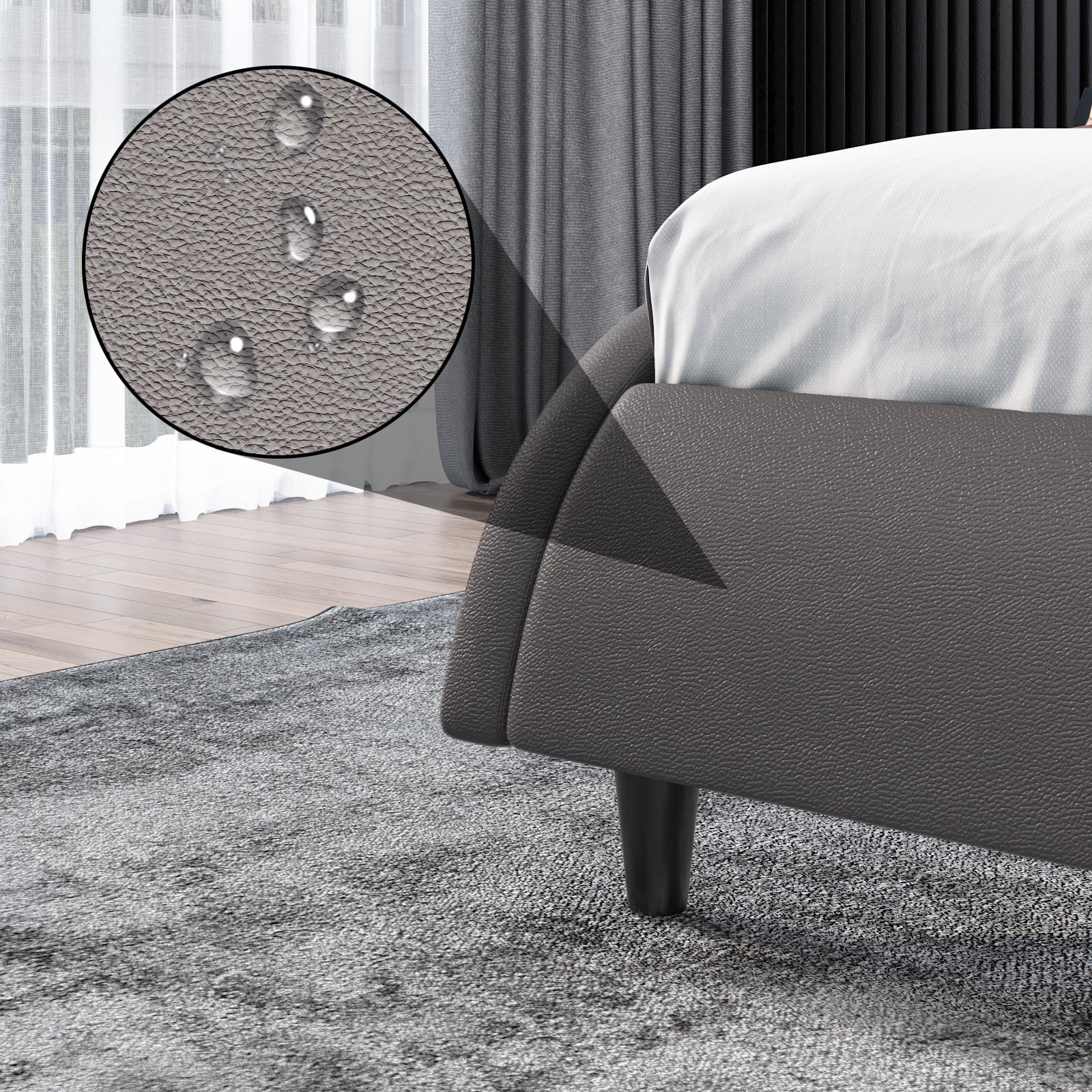 Homfa Queen Size Led Bed Frame, 16-Color Led Lights Platform Bed with Adjustable Upholstered Headboard, Gray