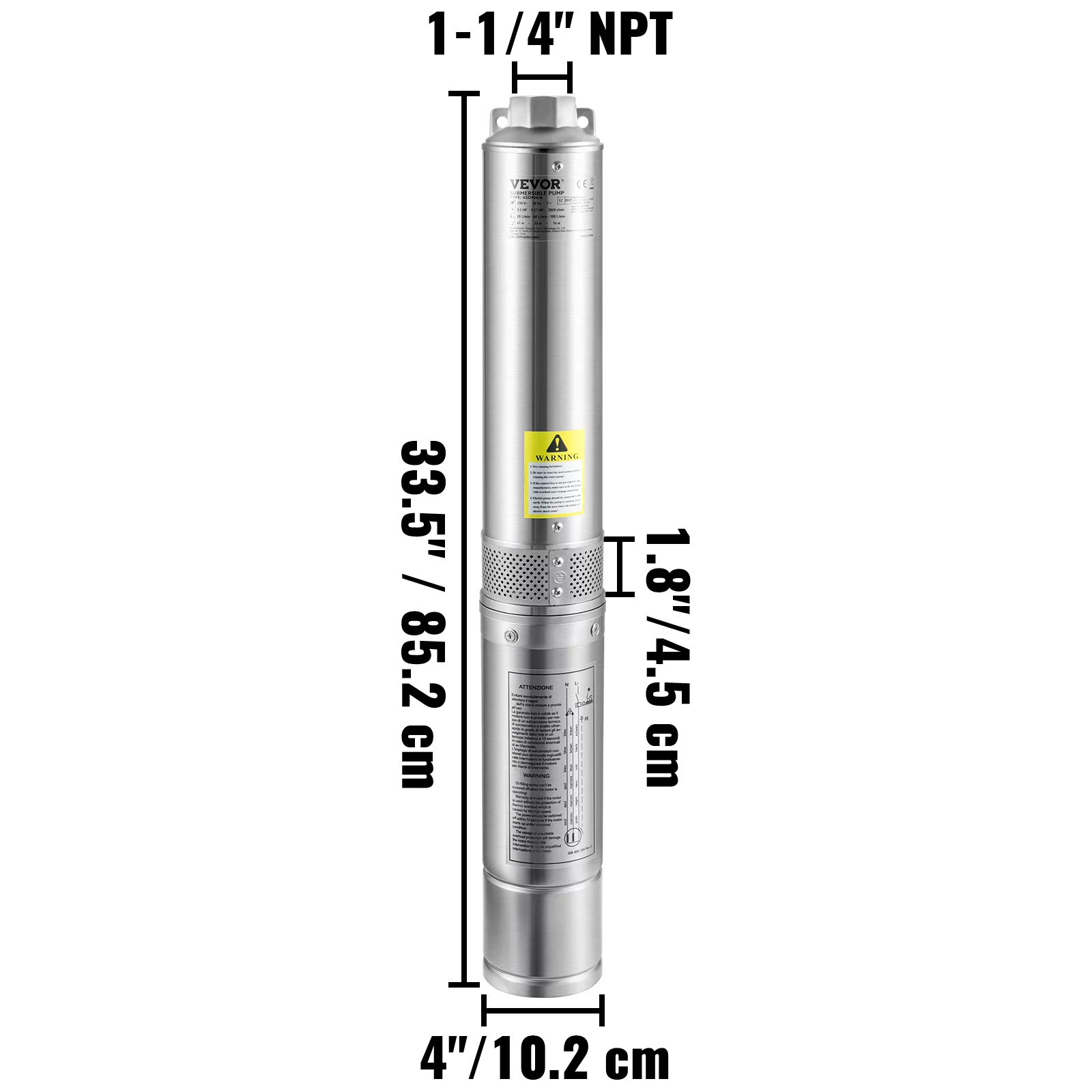 VEVOR Deep Well Submersible Pump, 1.5HP 115V/60Hz, 37GPM 276ft Head, with 33 ft Cord & External Control Box