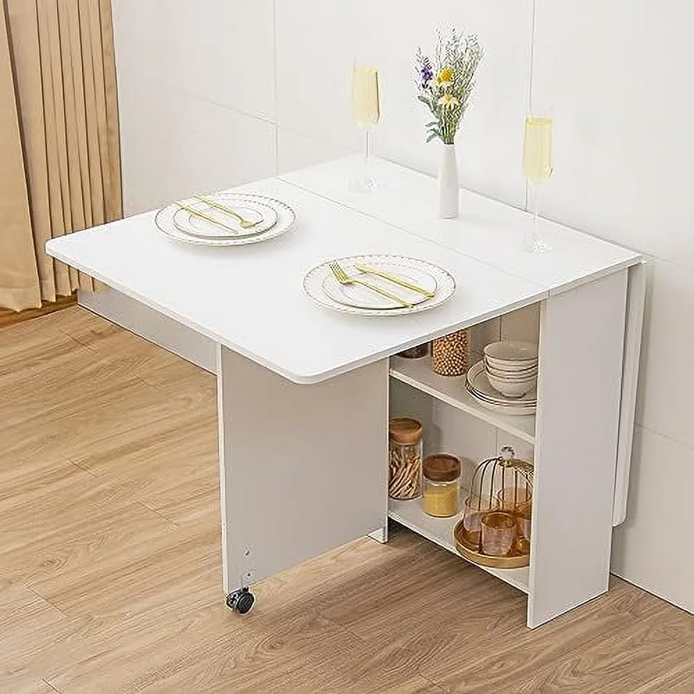 KHBIULIFE Folding Dining Table Drop Leaf Table for Small Spaces with  Racks Multifunction Space Saving Table Extension Dinner Table for Kitchen
