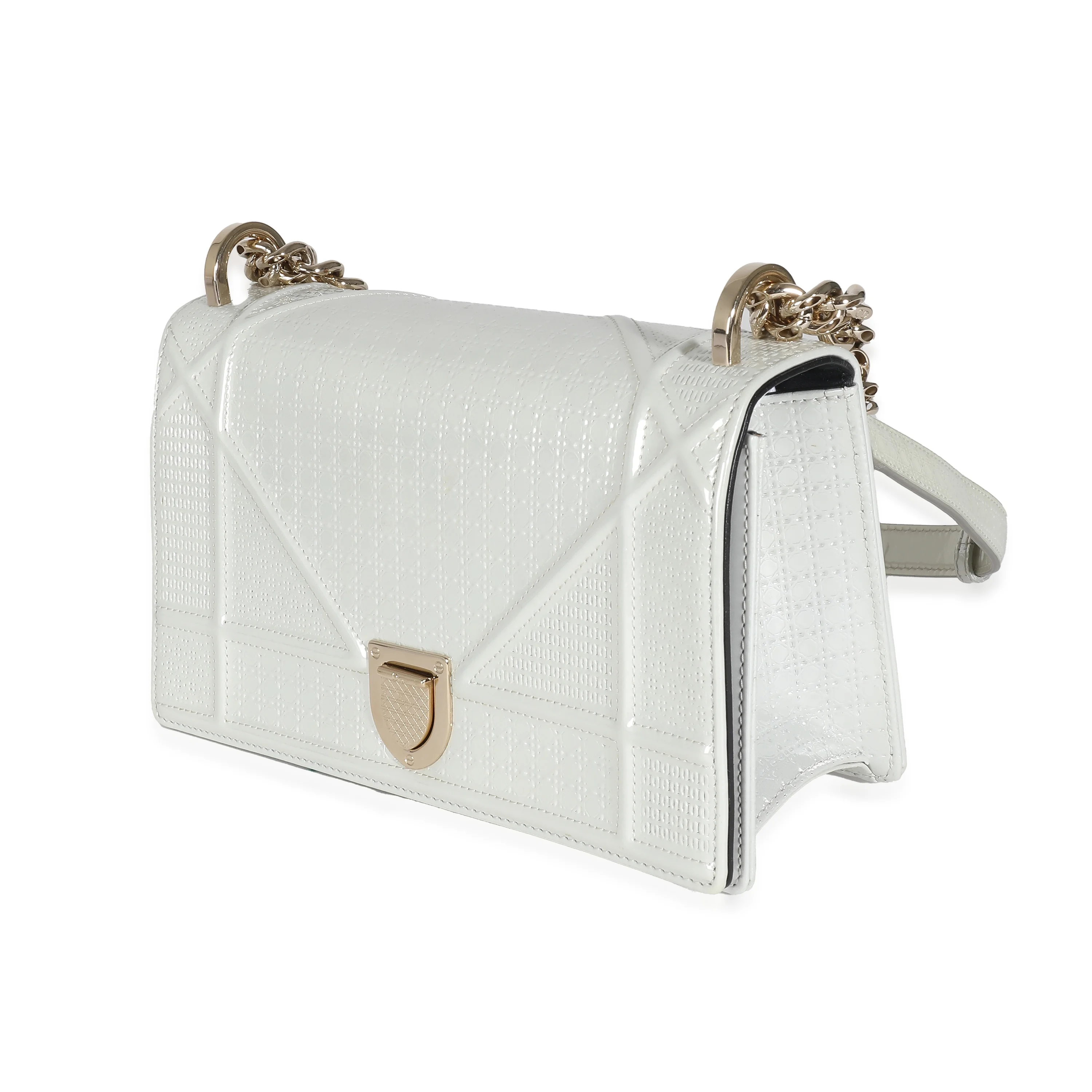 Christian Dior White Micro Cannage Patent Small Diorama Flap Bag Pre-Owned