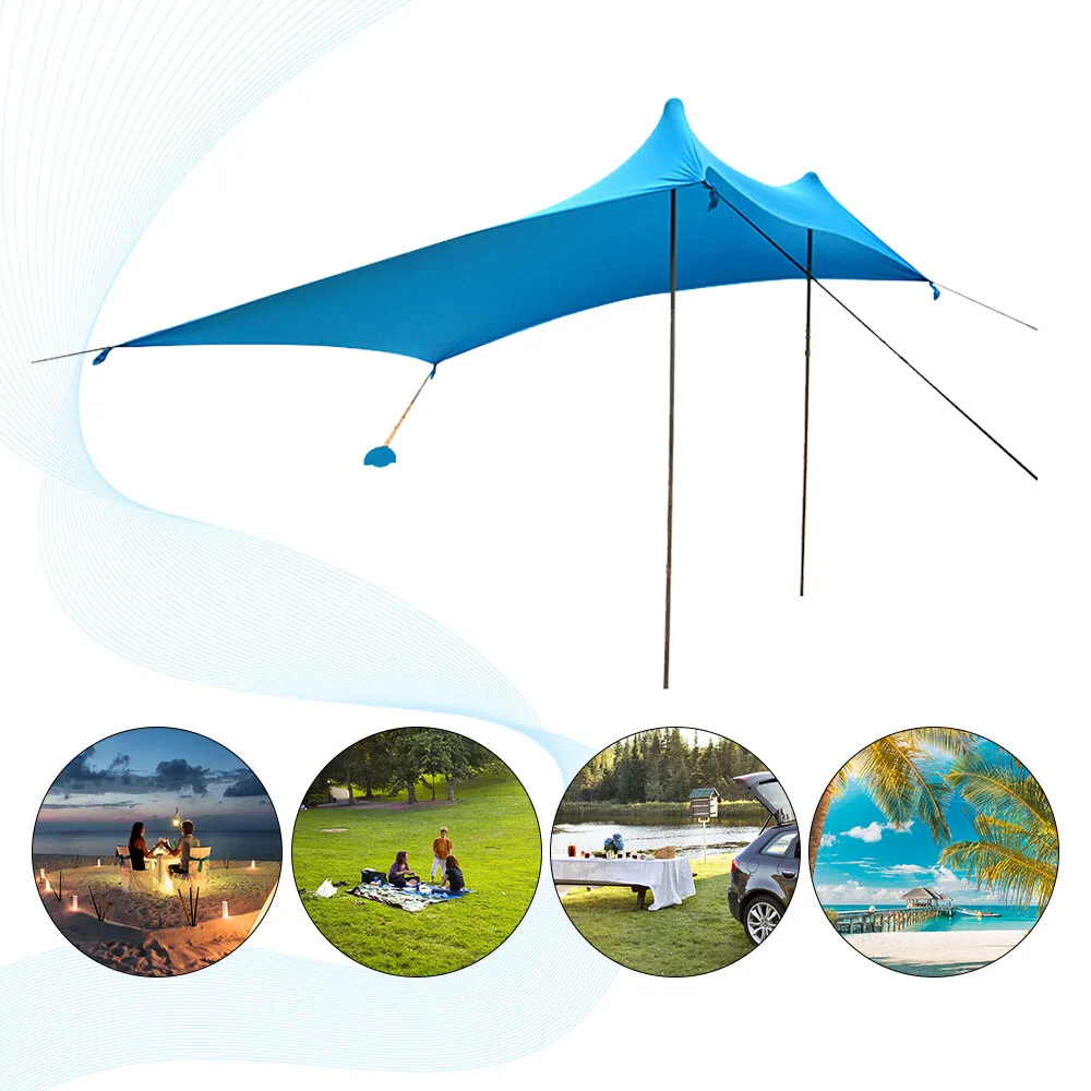 Beach Tent Sun Shelter 10x10ft Portable Sun Shade Canopy Awning with Sandbag
