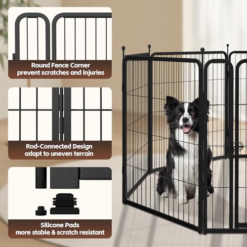 mestyl Dog Play Pen Indoors, Heavy Duty Metal Puppy Playpen, Portable Dog Exercise Pen Temporary Pet Fence with Gate