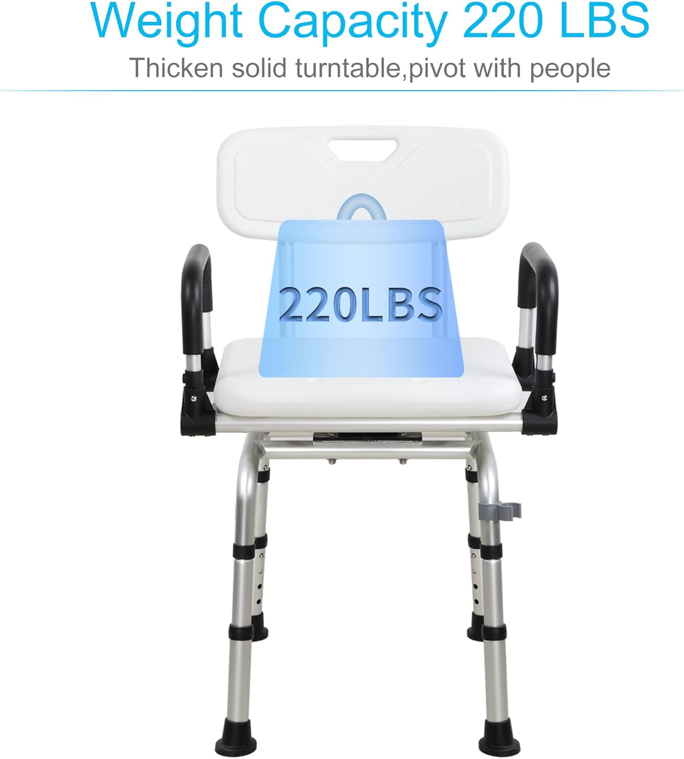 REAQER Swivel Shower Chair 360° Pivoting Bathtub Seat with Arms and Back Narrow Bath Bench for Seniors,Elderly