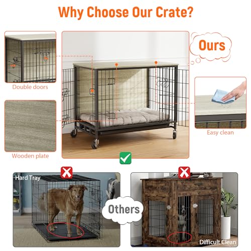 Heavy Duty Metal Dog Crate, Indoor Outdoor Pet Kennel Cage with Shelves, Storage Cabinet, Modern Decorative Dog Cage Furniture