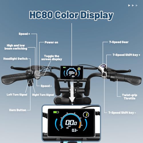 OUXI Electric Bike for Adults, 16" Fat Tire Ebike with 36V 10.4Ah Removable Battery, Moped Style EBike for Teens Up to 20MPH