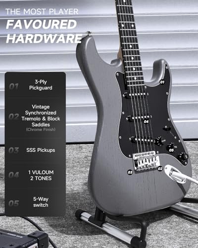 DONNER DST-80 Electric Guitar 39” Beginner Electric Guitar Kit with Amp, Classic SSS Pickup Complete with Gig Bag, Tuner, Capo, Strap, Picks