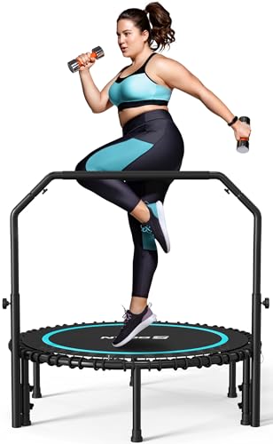 BCAN 450/550 LBS Foldable Mini Trampoline, 40"/48" Fitness Trampoline with Bungees, U Shape Adjustable Foam Handle