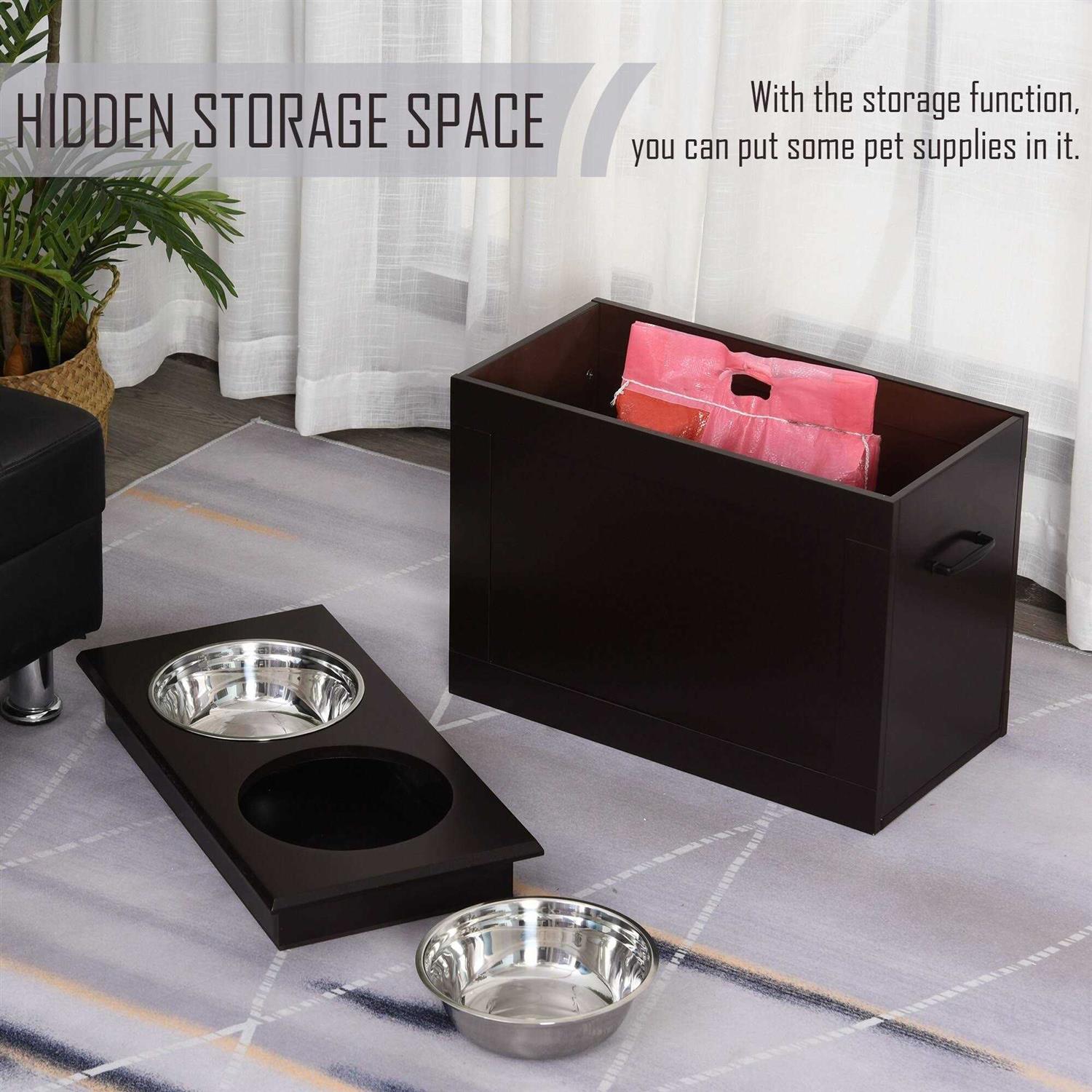 PawHut Raised Pet Feeding Storage Station with 2 Stainless Steel Bowls Base for Large Dogs and Other Large Pets - Pet Supplies online store