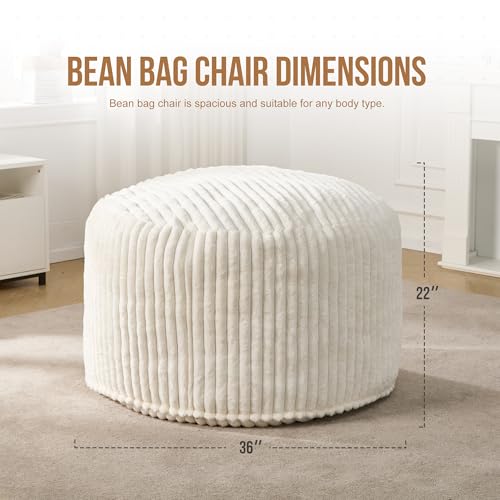 Hobestluk 5ft Bean Bag Chairs for Adults Large Beanbag Chair with Stripe Plush Cover Big Bean Bag Chair for Living Room Bedroom Dorm Office -Black