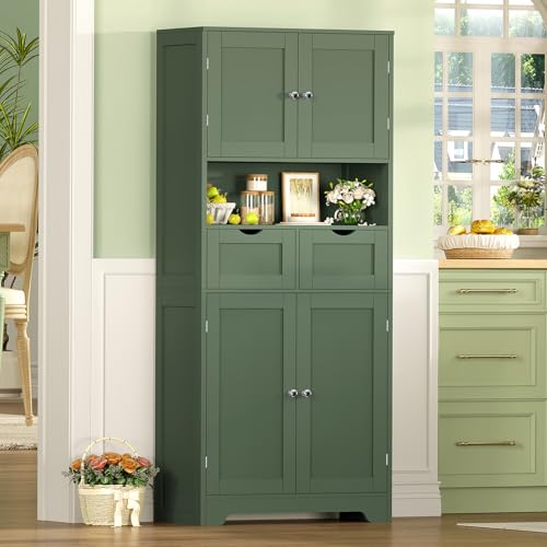 57.8“H Tall Bathroom Cabinet, Storage Cabinet with 2 Drawers & 2 Adjustable Shelves, Bathroom Storage Cabinet with 4 Doors