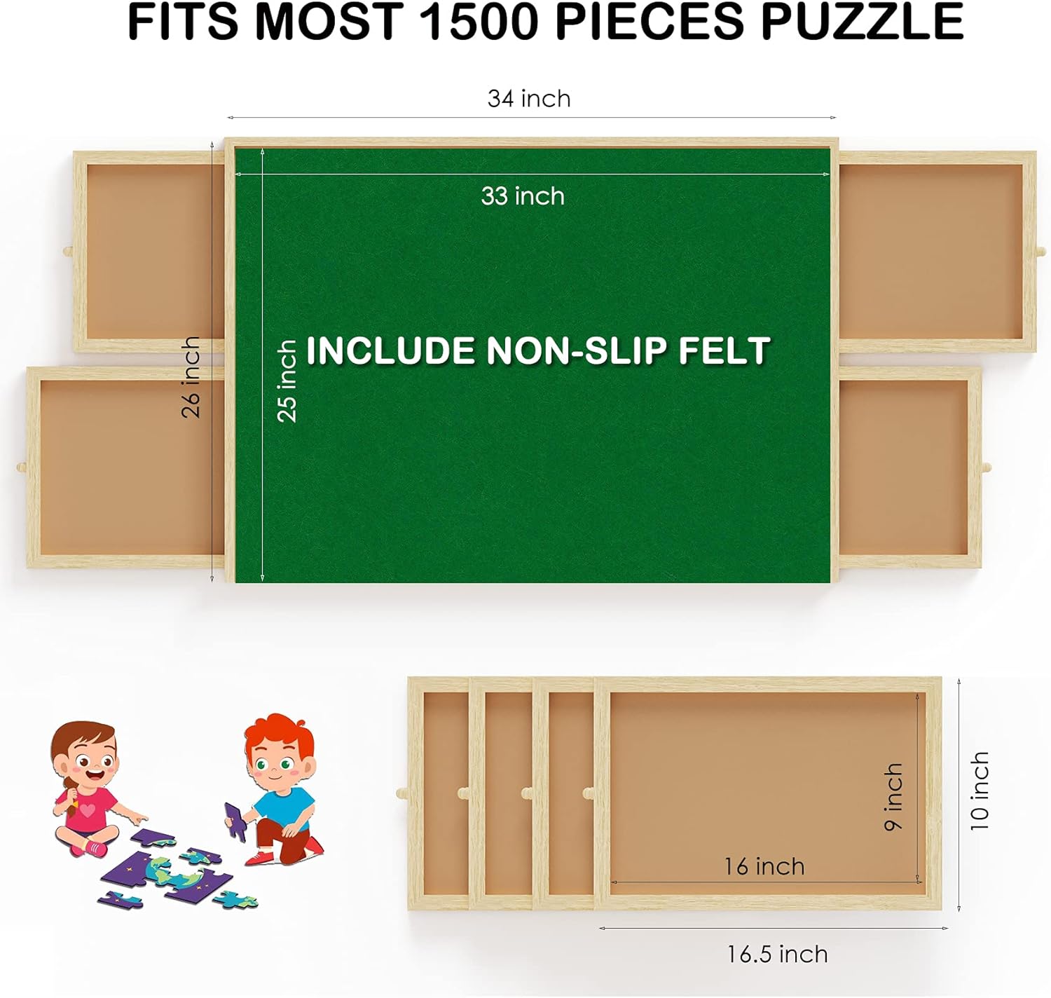 Lovinouse Upgraded 1000 Piece Wooden Puzzle Table with Holder, Jigsaw Puzzles Plateau Puzzle Board with Smooth Fiberboard Work Surface