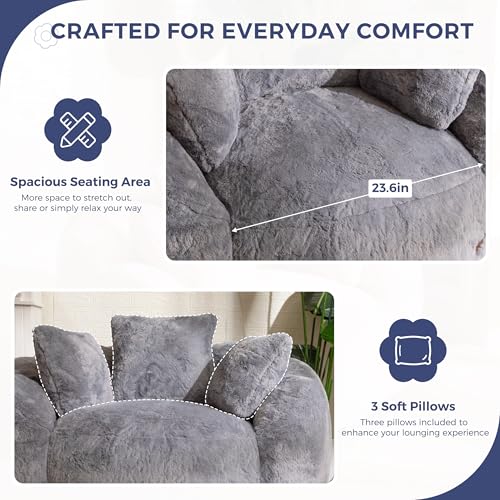 MAXYOYO Bean Bag Chair for Adults, Floral Shaped Bean Bag Sofa, Ultra Soft Faux Fur Floor Sofa, Large Reading Chair for Living Room Bedroom, Beige