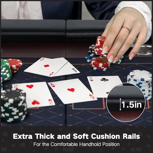 LED Poker Table, 10 Player Foldable Texas Holdem Table w/Inlaid LED Light, 2 USB & 2 Type-c Ports