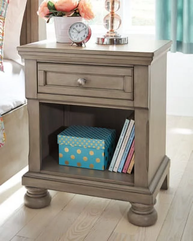 Signature Design by Ashley Lettner Modern Traditional 1 Drawer Nightstand, Light Gray