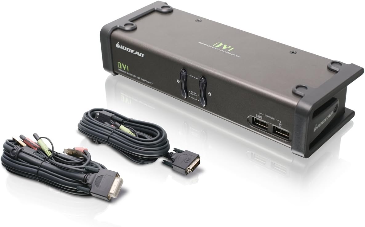 IOGEAR 4-Port DVI KVMP Switch with Cables and Wireless Media Center Keyboard and Mouse, w/Full Set of Cables, (GCS1104-KM1)