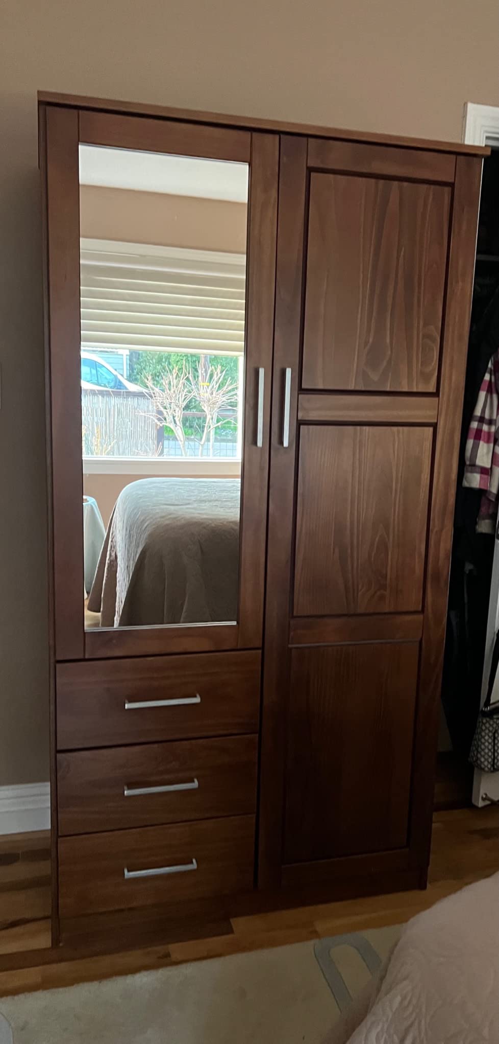 【Furniture】100% Solid Wood Wardrobe with Mirror, Java