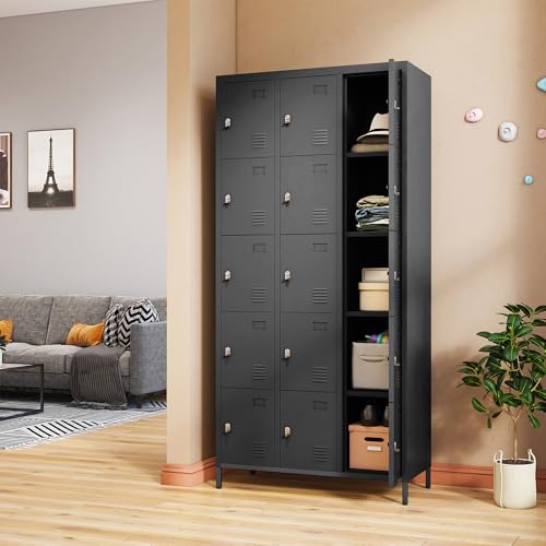 3 Doors Lockers for Employees, Steel Storage Lockers Lockable, Metal Locker Storage Cabinet for Home Office School Gym, Require Assembly (Grey)