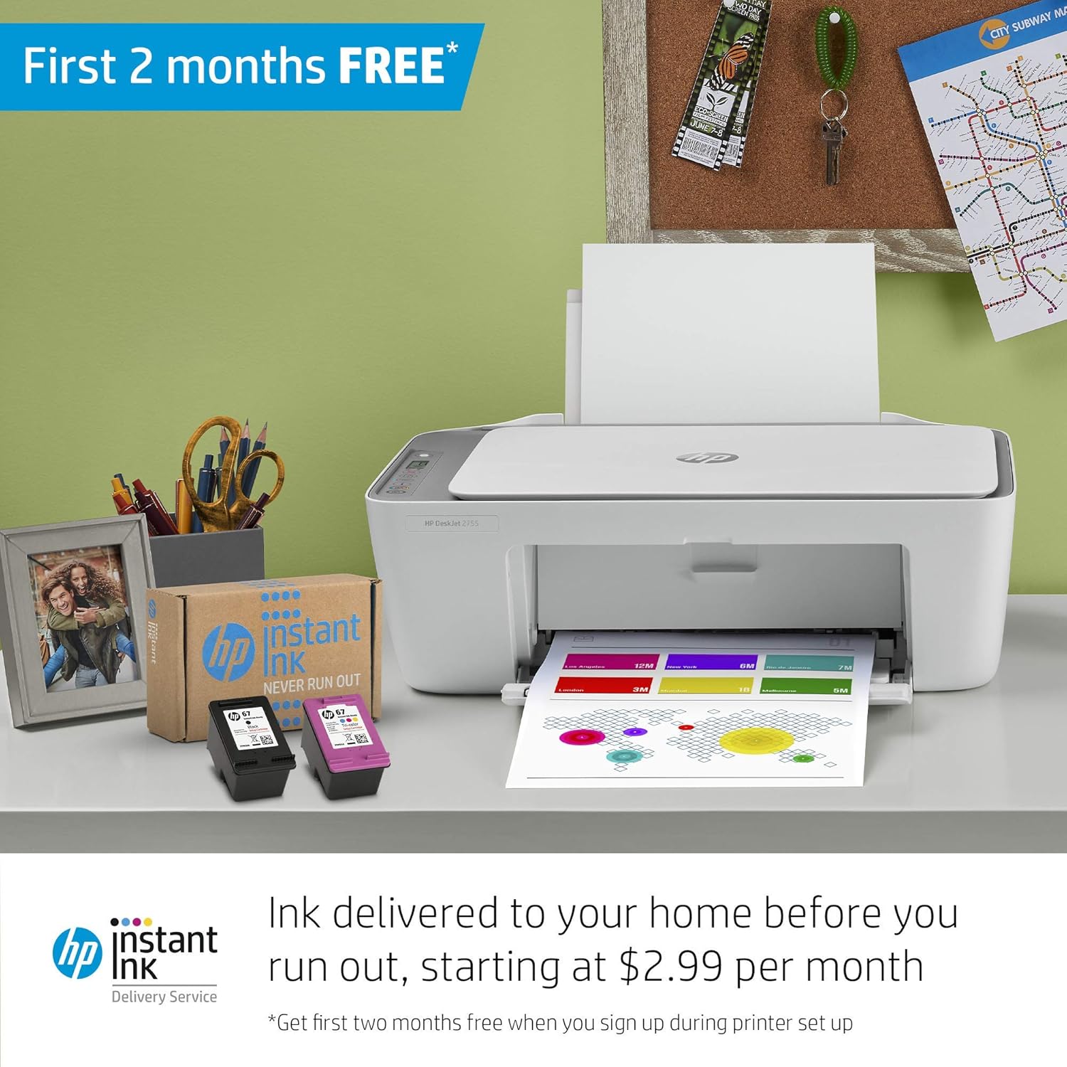 HP DeskJet 2755 Wireless All-in-One Printer | Mobile Print, Scan & Copy | HP Instant Ink Ready (3XV17A) (Renewed) Pack of 2