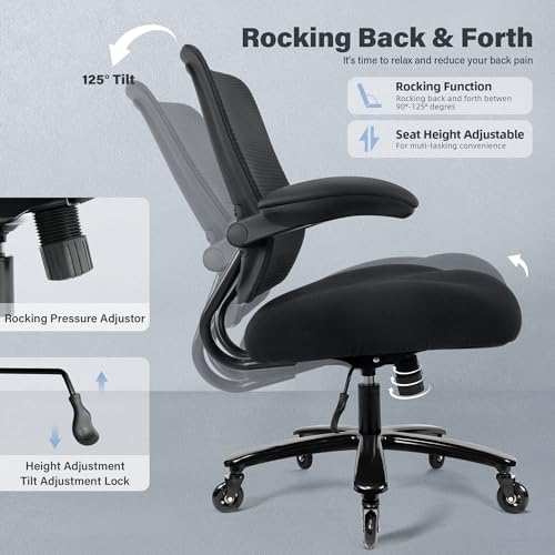 500lbs Big and Tall Office Chair - Heavy Duty Mesh Ergonomic Desk Chair, High Back Computer Chair - Flip-up Armrests, Wide Thick Seat Cushion